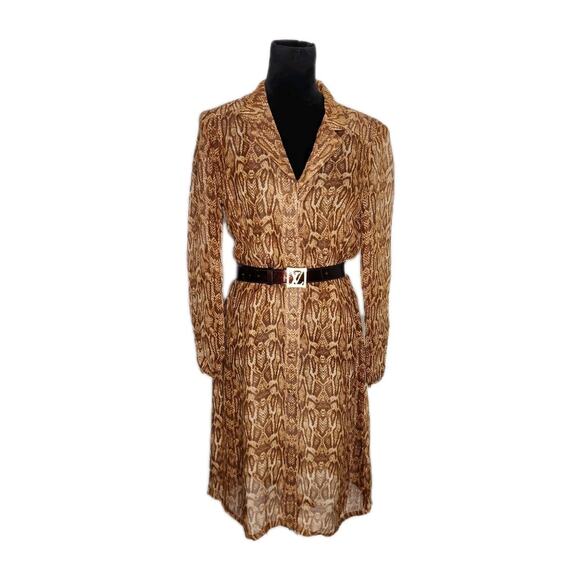 Rena Lange Vtg Snake Print Sheer Button Front Mesh Dress Size 42 / US 8 - Picture 1 of 11